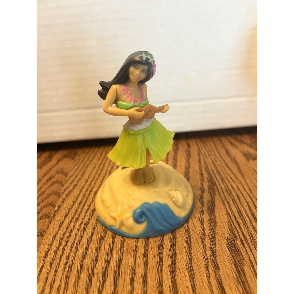 4" Sun Dancing Hula Girl Dress Luau Green & Pink Ukulele